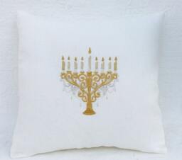 Jewish, Festival Of Lights, Hanukkah Gift, Hanukkah Candles, Jewish Gift, Embroidered Menorah Pillow Cover, Israel, Gold Menorah - thumbnail 4