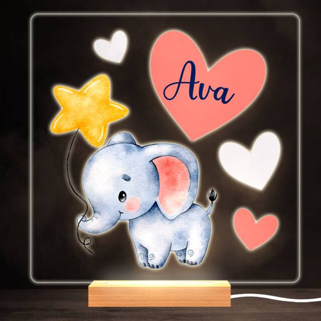 Elephant Balloon Colourful Square Personalised Gift Led Lamp Night Light - Bedroom - image 1