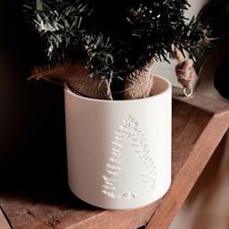 Winter Pine Plant Pot in White, Black, & Green - Holiday Decor