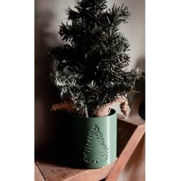 Winter Pine Plant Pot in White, Black, & Green - Holiday Decor - thumbnail 3