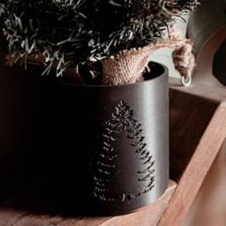 Winter Pine Plant Pot in White, Black, & Green - Holiday Decor - thumbnail 2