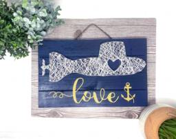 Submarine Love String Art - United States Navy Submarine Wall Decor, Semi-Custom Art - thumbnail 1