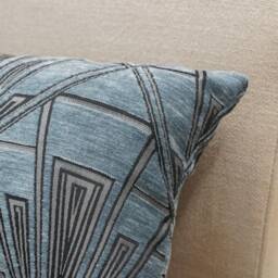 Art Deco Geometric Boudoir Cushion. Steel Blue & Silver Vintage Design. Luxury Velvet Chenille. 17x12 - thumbnail 2