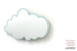 Safety Mirror Cloud Powder Blue With Led Light - Wall Decor Nursery Kid Wooden
