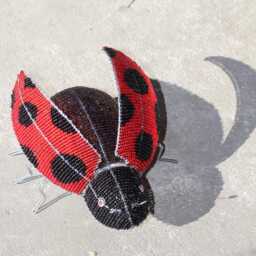 Beaded Ladybug Figurine, Red & Black Glass Beads, Open Wings - thumbnail 4