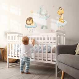 Animals in The Sky Wall Stickers For Kids Room, Blue Baby Room Decor, Decal Children's Self Adhesive - thumbnail 3