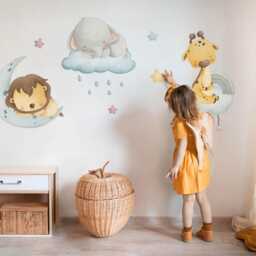 Animals in The Sky Wall Stickers For Kids Room, Blue Baby Room Decor, Decal Children's Self Adhesive - thumbnail 2