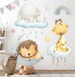 Animals in The Sky Wall Stickers For Kids Room, Blue Baby Room Decor, Decal Children's Self Adhesive - thumbnail 1