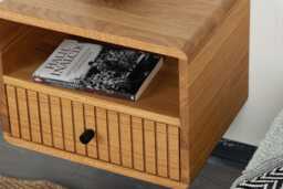 Floating Nightstand With Fluted Drawer & Open Shelf in Solid Oak