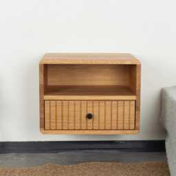 Floating Nightstand With Fluted Drawer & Open Shelf in Solid Oak - thumbnail 2