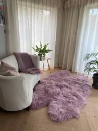 Lilac Sheepskin Rug , Pale Lilac , Large Large Bed Cover Chair Sofa Throw Fluffy Rug, Interiors - thumbnail 1