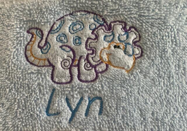 Dinosaur Towel - Personalised Face Cloth/Hand Bath = Embroidered - image 1