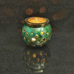 Raku Pierced Candle Holder - Polka Dot Turquoise Tealight Lantern, Handmade Ceramic Centerpiece Various Colors Available - thumbnail 2