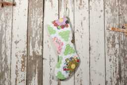 Vintage Hand-Stitched Quilt Christmas Stocking Grandma's Garden Decor