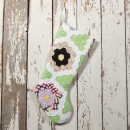 Vintage Hand-Stitched Quilt Christmas Stocking Grandma's Garden Decor - thumbnail 3