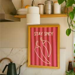 stay Spicy Print, Unframed Art, Bold Funky Kitchen Poster, Typography Gallery Wall, Dinner, Food, Trendy Quirky Wall Chili, Red - thumbnail 3