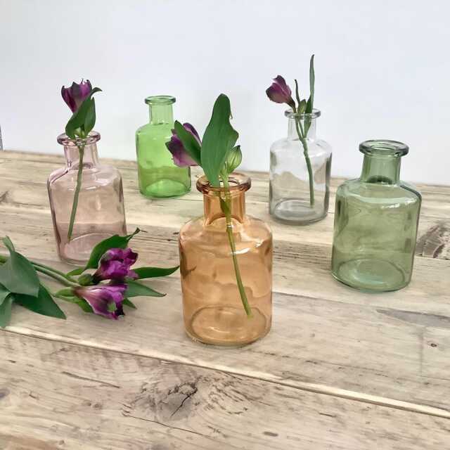 Small Glass Bottle Vase, Bud Coloured Vases, Table Decor, Spring Decor Gift, Paris Green, Mauve, Apricot, Dark Clear - image 1