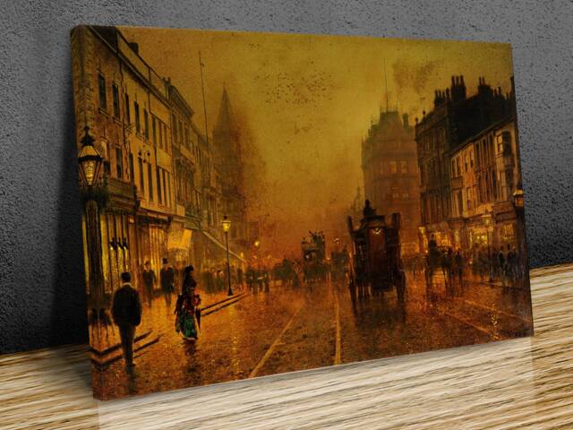 John Atkinson Grimshaw, Briggate, Wall Hangings, Wall Art, Mounted Canvas Print Ready To Hang - image 1