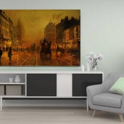 John Atkinson Grimshaw, Briggate, Wall Hangings, Wall Art, Mounted Canvas Print Ready To Hang - thumbnail 2
