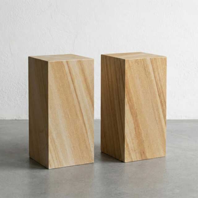 Handcrafted Limestone Display Plinths - Beige Sandstone Pedestals, Set Of 2 - image 1