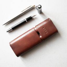 Personalized Leather Fountain Pen Case Handmade Sleeve, Two-Pen Pouch