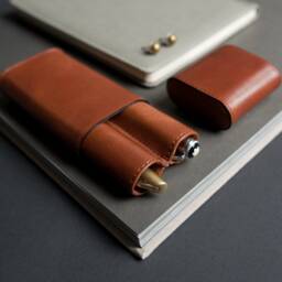 Personalized Leather Fountain Pen Case Handmade Sleeve, Two-Pen Pouch - thumbnail 3