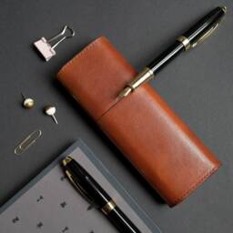 Personalized Leather Fountain Pen Case Handmade Sleeve, Two-Pen Pouch - thumbnail 2