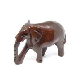 Smooth Hand Carved Elephant Sculpture. Ebony Wood Malawian Style Figurines. Unique African Big Five Wooden Animals Gifts - thumbnail 2