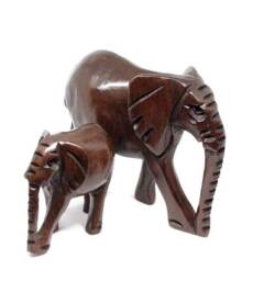 Smooth Hand Carved Elephant Sculpture. Ebony Wood Malawian Style Figurines. Unique African Big Five Wooden Animals Gifts - thumbnail 1