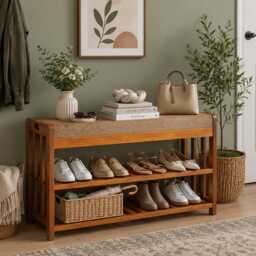 Wooden Shoe Storage Bench - thumbnail 1