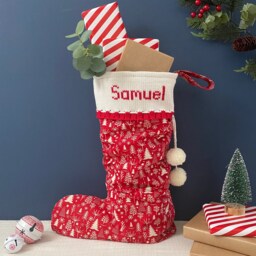 Personalised Red Christmas Stocking - Traditional Knitted Tree Decor