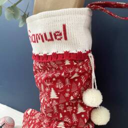 Personalised Red Christmas Stocking - Traditional Knitted Tree Decor - thumbnail 3