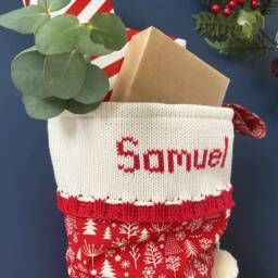Personalised Red Christmas Stocking - Traditional Knitted Tree Decor - thumbnail 2