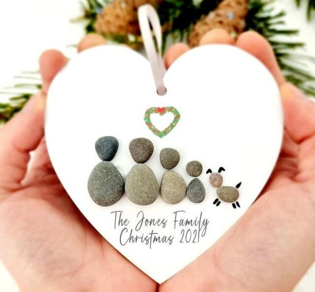 Family Personalised Christmas Bauble Pebble Decoration Ornament - Tree Gift - Hanging - image 1