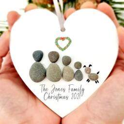 Family Personalised Christmas Bauble Pebble Decoration Ornament - Tree Gift - Hanging - thumbnail 2
