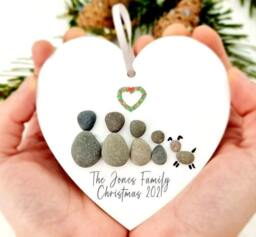 Family Personalised Christmas Bauble Pebble Decoration Ornament - Tree Gift - Hanging - thumbnail 1