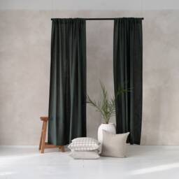 Forest Green Linen Curtains, Rod Pocket Curtains Blackout, Natural Window Curtain Panels - thumbnail 2