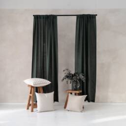 Forest Green Linen Curtains, Rod Pocket Curtains Blackout, Natural Window Curtain Panels - thumbnail 3