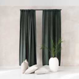 Forest Green Linen Curtains, Rod Pocket Curtains Blackout, Natural Window Curtain Panels - thumbnail 1