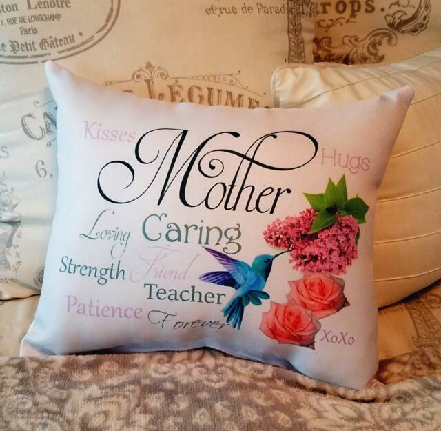 Sentimental Mother Gift Pillow, Special Mother's Day Gift, Pillow with Flowers & Hummingbird, For Mom, Christmas - image 1