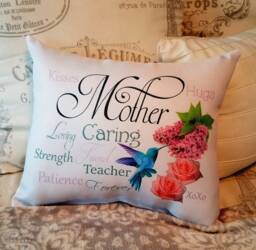 Sentimental Mother Gift Pillow, Special Mother's Day Gift, Pillow with Flowers & Hummingbird, For Mom, Christmas - thumbnail 1