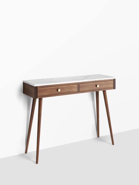 Mid Century Modern Walnut Console Table With Marble Top - image 1