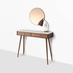 Mid Century Modern Walnut Console Table With Marble Top - thumbnail 2