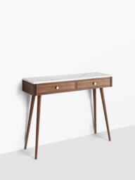 Mid Century Modern Walnut Console Table With Marble Top - thumbnail 1