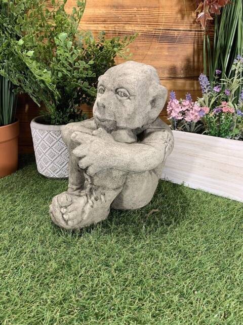 Stone Garden Sitting Pixie/ Elf/ Troll/ Goblin With Ponytail Statue Ornament - image 1