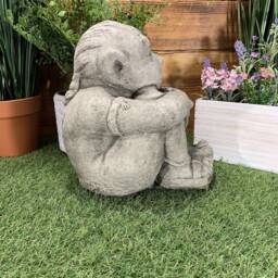 Stone Garden Sitting Pixie/ Elf/ Troll/ Goblin With Ponytail Statue Ornament - thumbnail 4