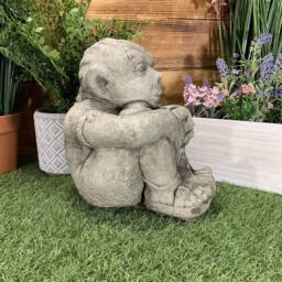 Stone Garden Sitting Pixie/ Elf/ Troll/ Goblin With Ponytail Statue Ornament - thumbnail 3