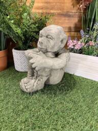 Stone Garden Sitting Pixie/ Elf/ Troll/ Goblin With Ponytail Statue Ornament - thumbnail 1