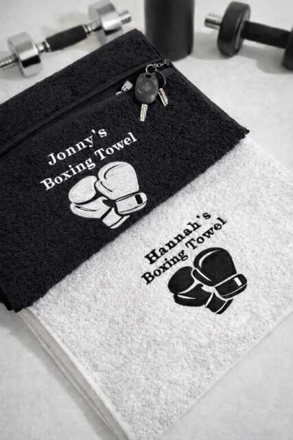 Personalised Boxing Towel With Zip Pocket - Custom Embroidered Personalized Gift For Him & Her - image 1