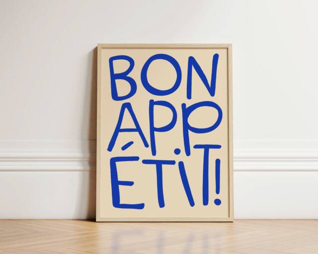 Bon Appetit Print, Kitchen Wall Art, Abstract Appetit, Poster, Dining Room, Typography Unframed - image 1